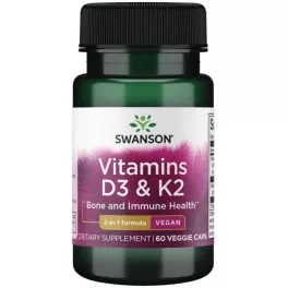   Swanson VITAMINS D3+K2 60 kapszula 50mcg (2000NE) D3 + 75mcg K2