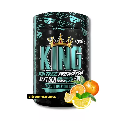 Real Pharm King Free - Stimulánsmentes edzés előtti italpor - citrom-narancs - 500g