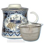 Porcelán teásbögre 260ml MINGXIN 4 féle mintával, kúpos tetővel és fém szűrővel