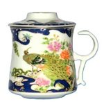 Porcelán teásbögre 260ml MINGXIN 4 féle mintával, kúpos tetővel és fém szűrővel