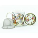 Porcelán teásbögre 260ml SEPTUM 3 féle mintával, lapos tetővel és fém szűrővel