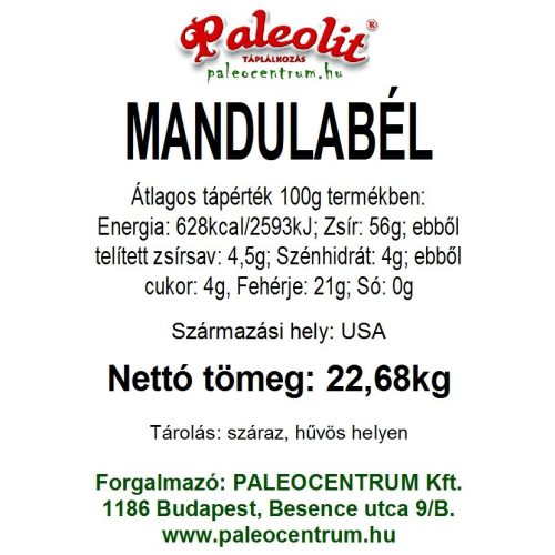 Paleolit Mandulabél natúr 22,68kg 23/25 lédig