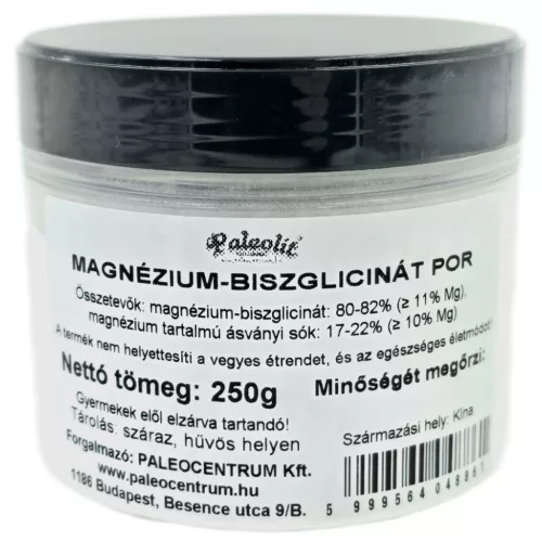 Paleolit Magnézium-biszglicinát por 250g Magnesium Bisglycinate Powder tégelyben