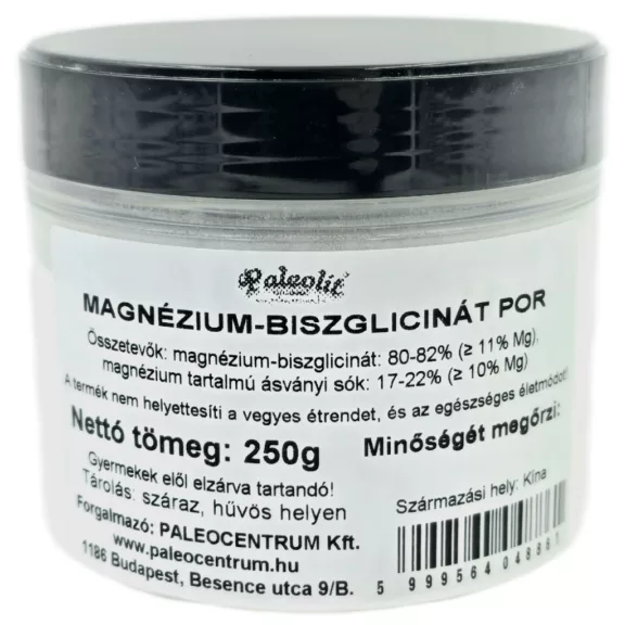 Paleolit Magnézium-biszglicinát por 250g Magnesium Bisglycinate Powder tégelyben Paleolit Magnézium-biszglicinát por 250g Magnesium Bisglycinate Powder tégelyben