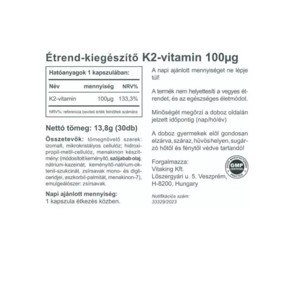 Vitaking K2 Vitamin 100mcg (30) kapszula