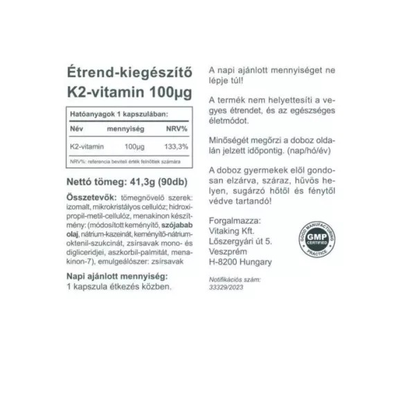Vitaking K2 Vitamin 100mcg (90) kapszula