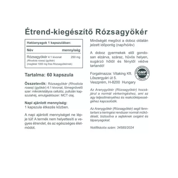 Vitaking Rózsagyökér 1000mg Rhodiola Rosea 60db kapszula