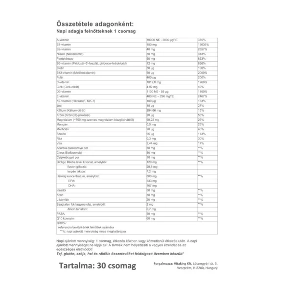 Vitaking 365 Szenior Multivitamin csomag 30 napi adag Vitaking 365 Szenior Multivitamin csomag 30 napi adag
