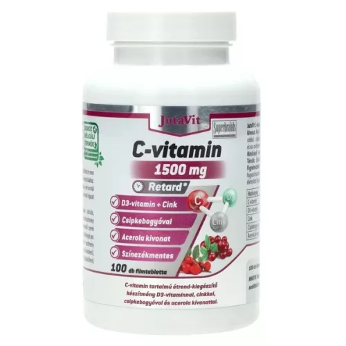 JutaVit C-Vitamin 1500mg + csipkebogyó + Acerola + D3 + Cink 100db filmtabletta
