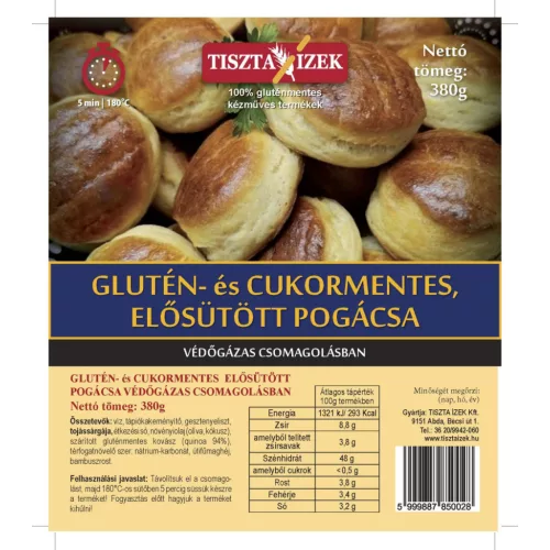 Glutén- és cukormentes elősütött pogácsa 380g Tiszta Ízek