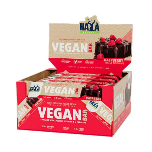 Haya Labs Vegán Protein szelet - Málnás Brownie - 12x40gr
