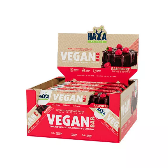 Haya Labs Vegán Protein szelet - Málnás Brownie - 12x40gr Haya Labs Vegán Protein szelet - Málnás Brownie - 12x40gr