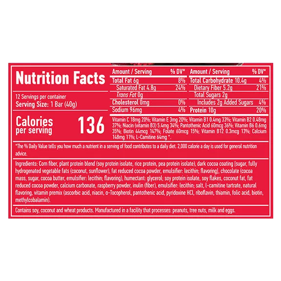 Haya Labs Vegán Protein szelet - Málnás Brownie - 12x40gr Haya Labs Vegán Protein szelet - Málnás Brownie - 12x40gr