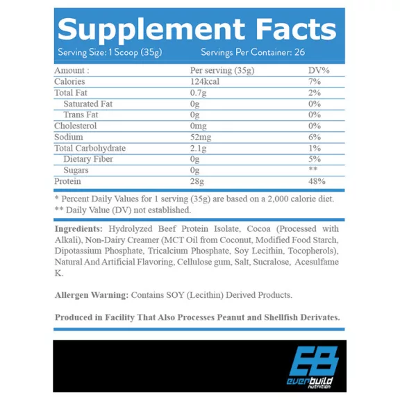 EverBuild Beef Isolate - Hidrolizált marhafehérje izolátum - vanília - 1816g EverBuild Beef Isolate - Hidrolizált marhafehérje izolátum - vanília - 1816g