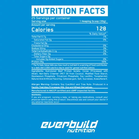 EverBuild Beef Isolate - Hidrolizált marhafehérje izolátum - csokoládé - 908g EverBuild Beef Isolate - Hidrolizált marhafehérje izolátum - csokoládé - 908g