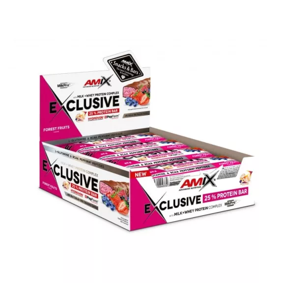 Amix Exclusive Protein Bar Box - Fehérjeszelet - erdeigyümölcs - 12x85g Amix Exclusive Protein Bar Box - Fehérjeszelet - erdeigyümölcs - 12x85g