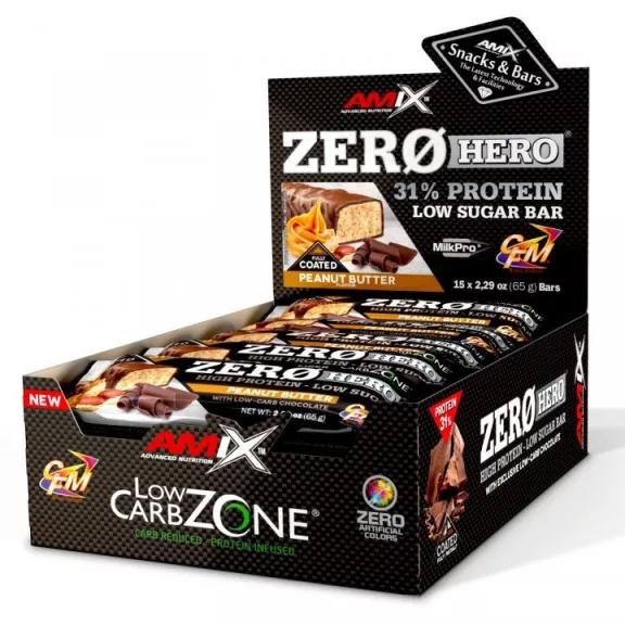 Amix Low-Carb ZeroHero Protein Bar - Fehérjeszelet - csoki - 15x65g Amix Low-Carb ZeroHero Protein Bar - Fehérjeszelet - csoki - 15x65g