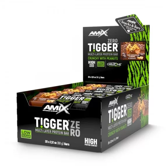 Amix Tigger Zero Bar - Fehérjeszelet - csoki-karamell - 20x60g Amix Tigger Zero Bar - Fehérjeszelet - csoki-karamell - 20x60g