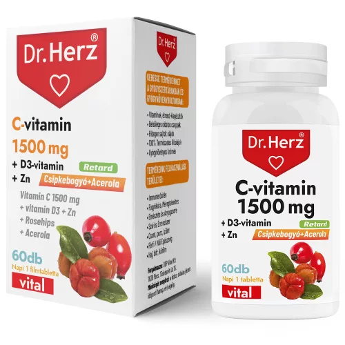 Dr Herz C-vitamin 1500mg+D3+Zn tabletta csipkebogyóval és acerola kivonattal 60 db  
