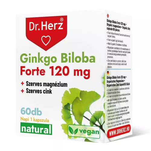 Dr Herz Ginkgo Biloba Forte 120 mg + Szerves Magnézium + Szerves Cink kapszula 60db DOBOZOS