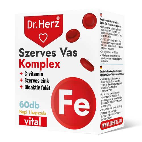Dr Herz Szerves Vas Komplex + C-vitamin + Szerves Cink + Folát kapszula 60db DOBOZOS