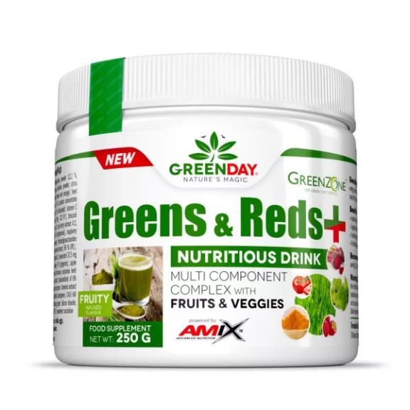 Amix Greens & Reds + Superfood - Zöldségpor - gyümölcsös - 250g Amix Greens & Reds + Superfood - Zöldségpor - gyümölcsös - 250g